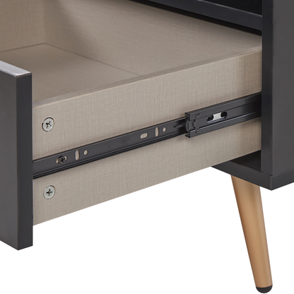 NovaCasa Bedside Table Black MDF With Golden Metal Legs