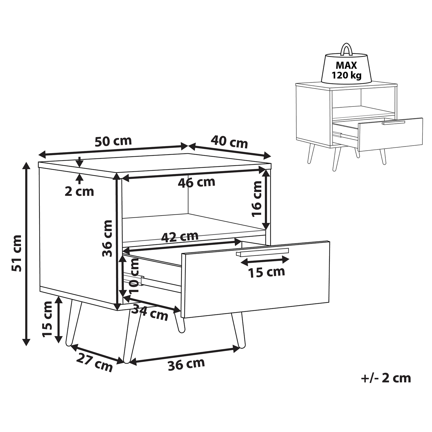 NovaCasa Bedside Table Black MDF With Golden Metal Legs