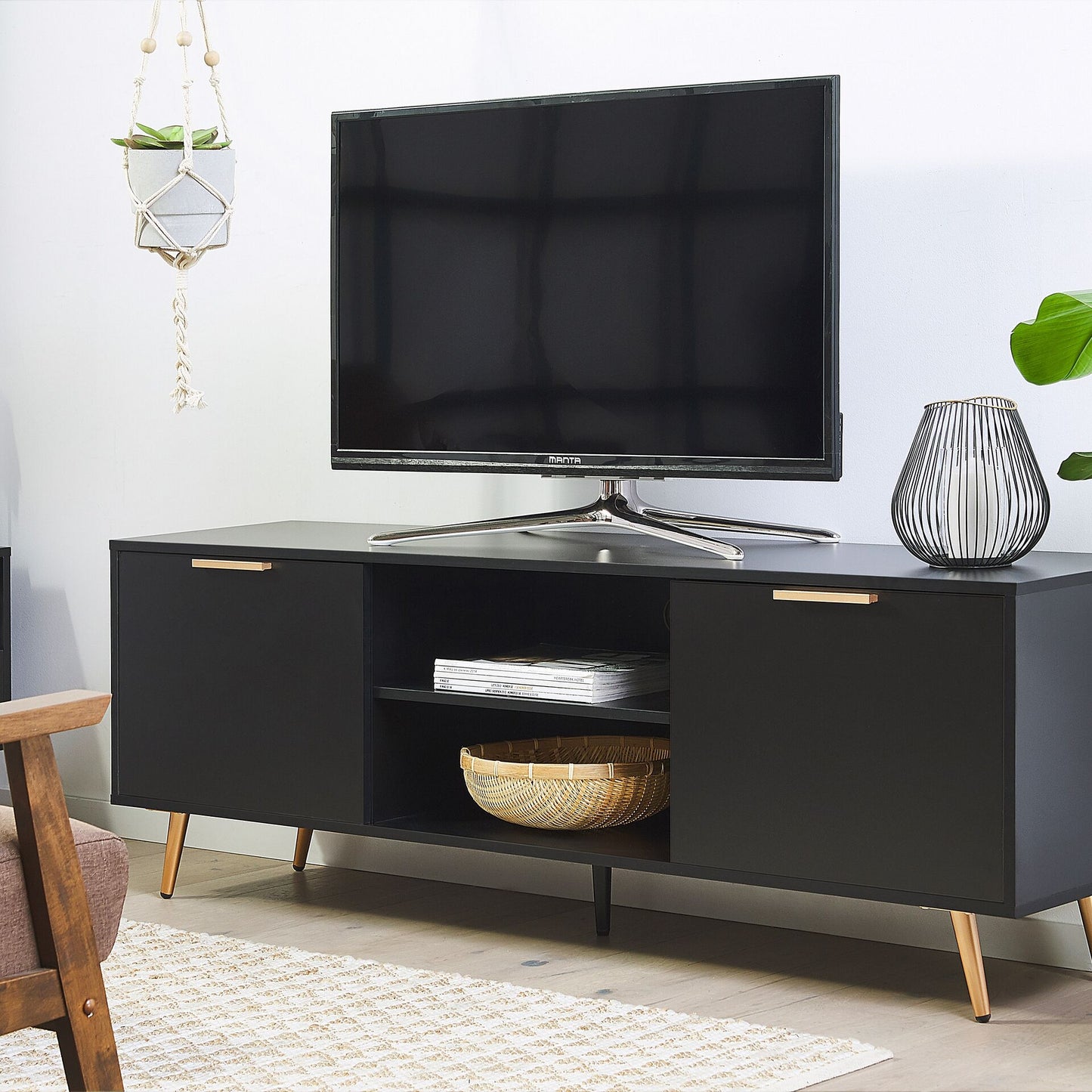 TV Stand Black Gold For 75 Inch TVs With Cable Management