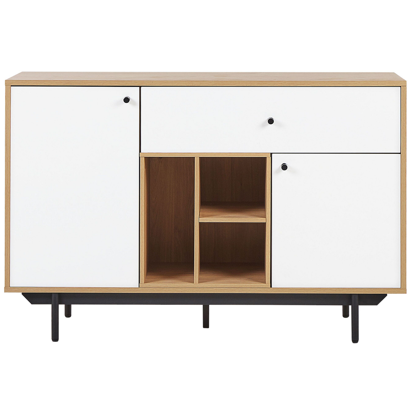 Retro Sideboard In Light Brown And White Engineered Wood Cabinets With Drawers