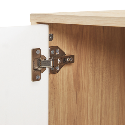 Retro Sideboard In Light Brown And White Engineered Wood Cabinets With Drawers
