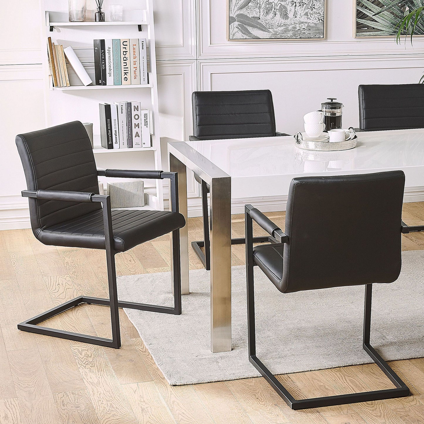 Cantilever Chairs Set of 2 Black Faux Leather Upholstered