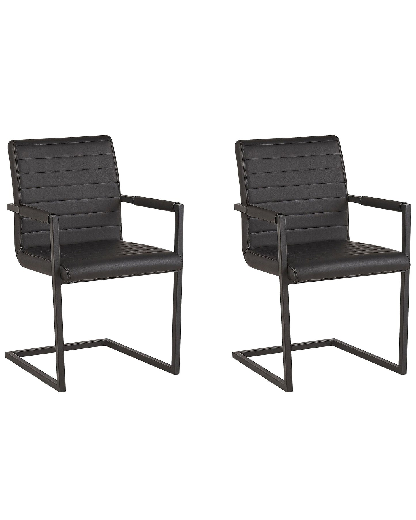 Cantilever Chairs Set of 2 Black Faux Leather Upholstered