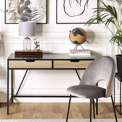 Black Wood Top Desk With Light Wood Two Drawers Metal Base 120 x 60cm Minimalist Design