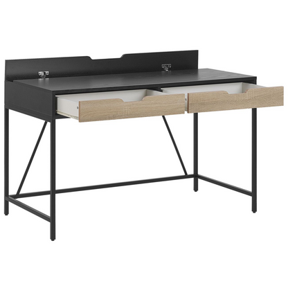 Black Wood Top Desk With Light Wood Two Drawers Metal Base 120 x 60cm Minimalist Design