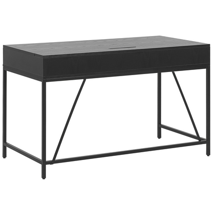 Black Wood Top Desk With Light Wood Two Drawers Metal Base 120 x 60cm Minimalist Design
