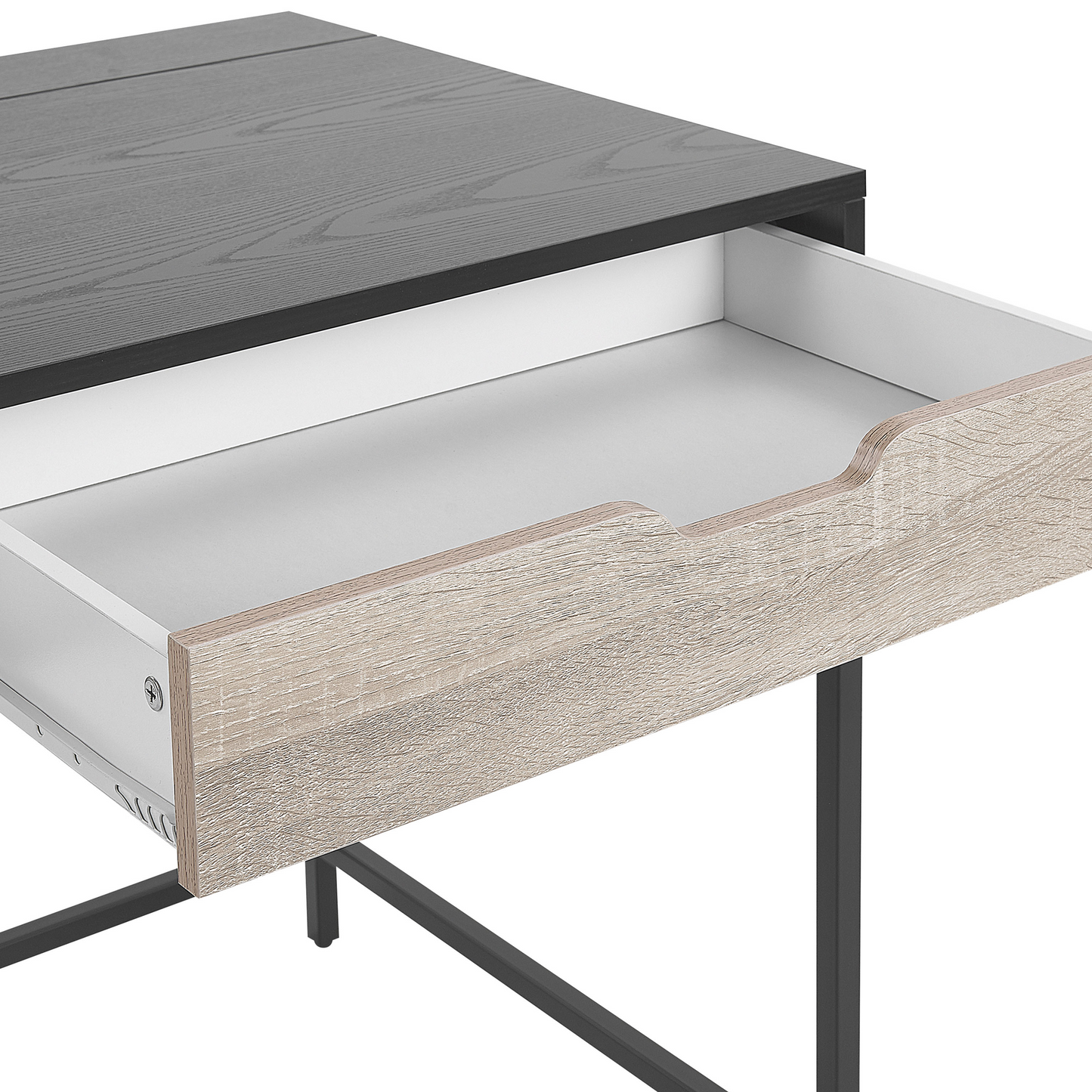 Black Wood Top Desk With Light Wood Two Drawers Metal Base 120 x 60cm Minimalist Design