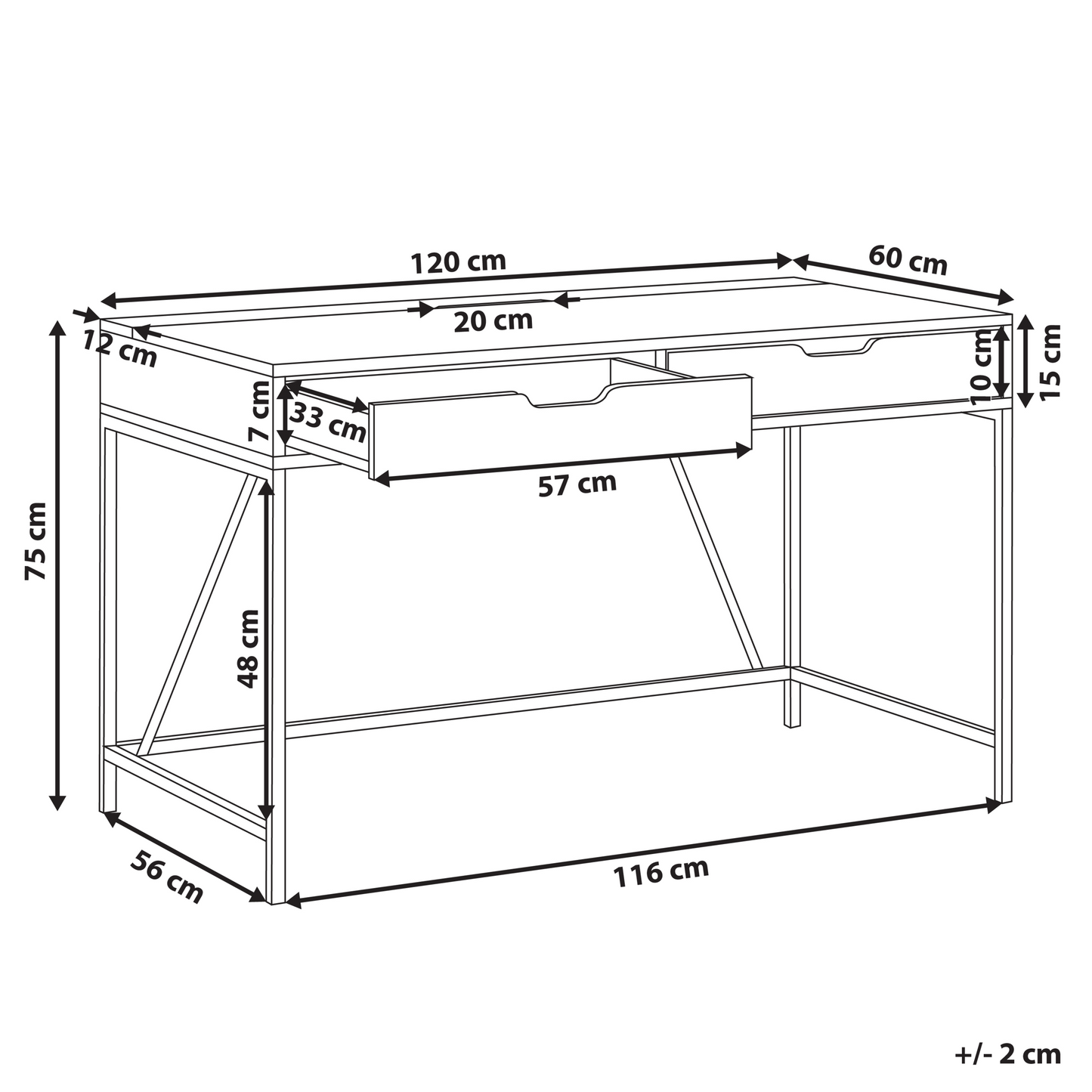 Black Wood Top Desk With Light Wood Two Drawers Metal Base 120 x 60cm Minimalist Design