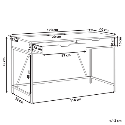 Black Wood Top Desk With Light Wood Two Drawers Metal Base 120 x 60cm Minimalist Design