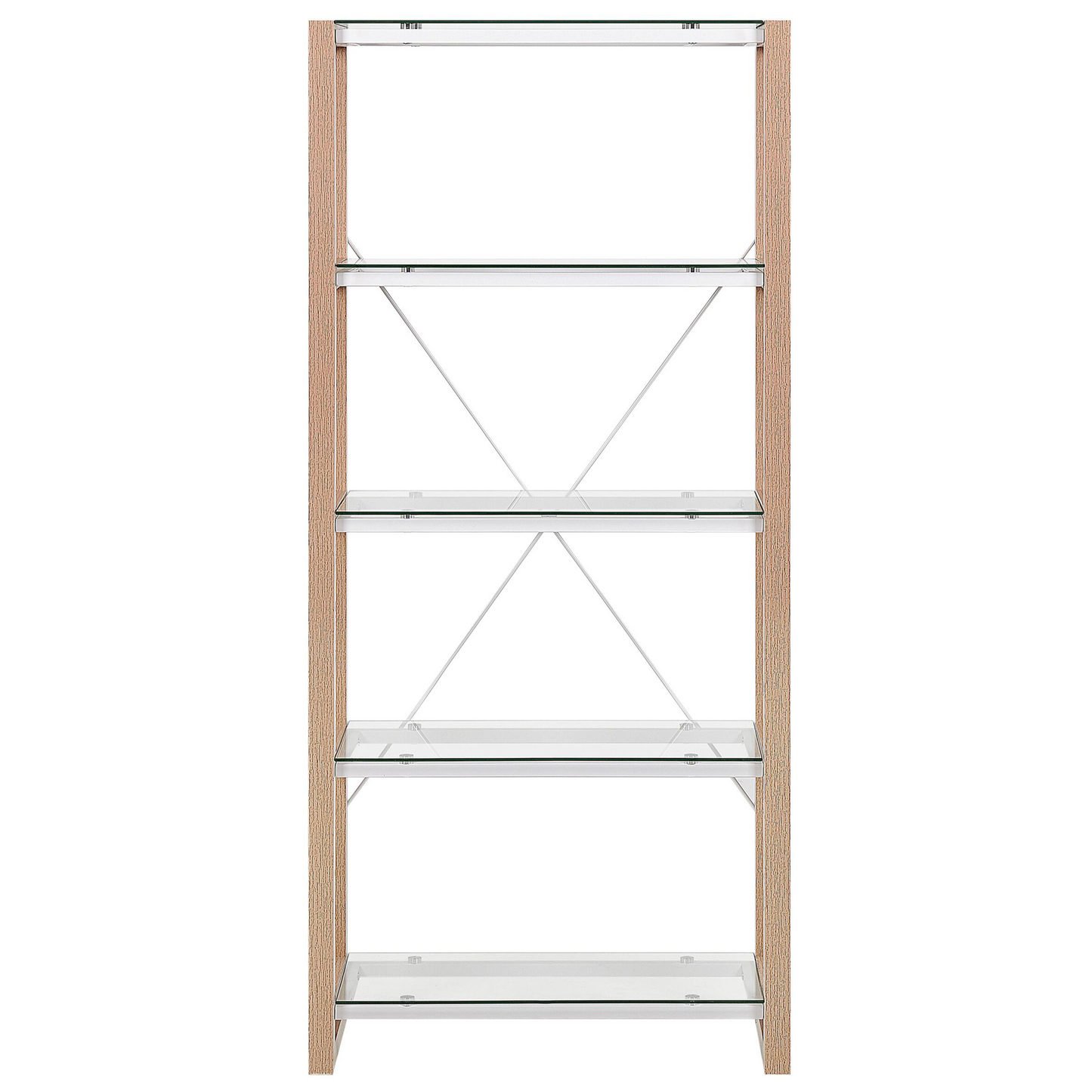 Bookcase White and Light Wood Glass Shelves Freestanding