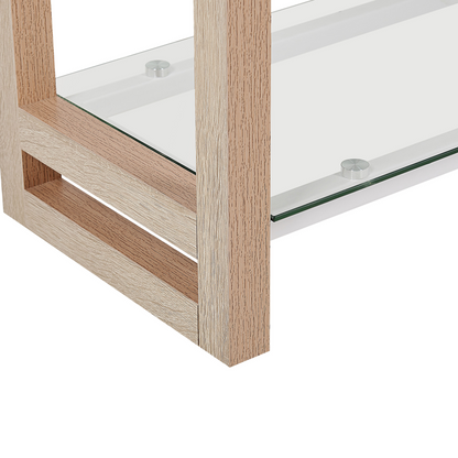Bookcase White and Light Wood Glass Shelves Freestanding