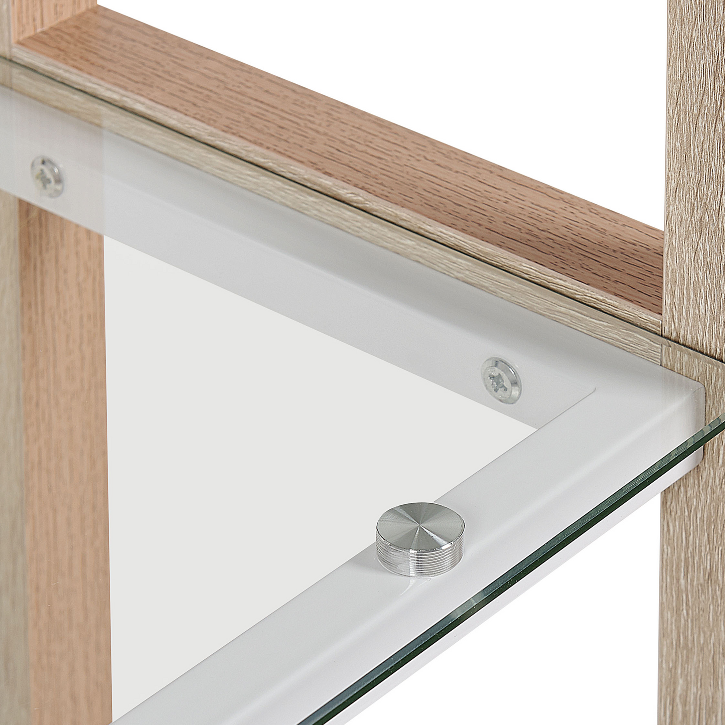 Bookcase White and Light Wood Glass Shelves Freestanding