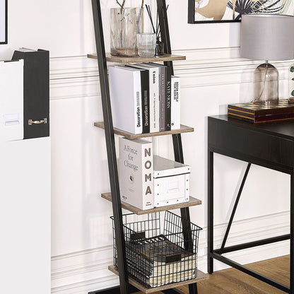 Black And Dark Wood Bookcase With Metal Frame Freestanding