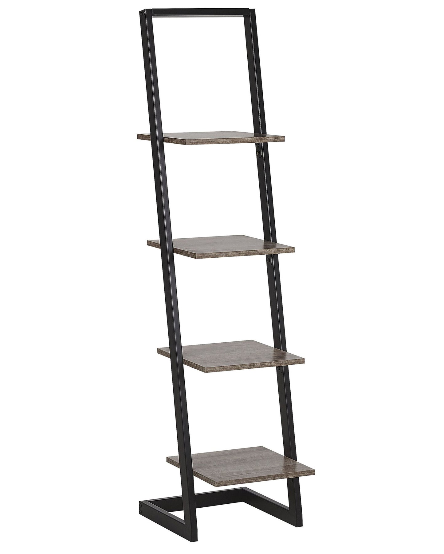 Black And Dark Wood Bookcase With Metal Frame Freestanding