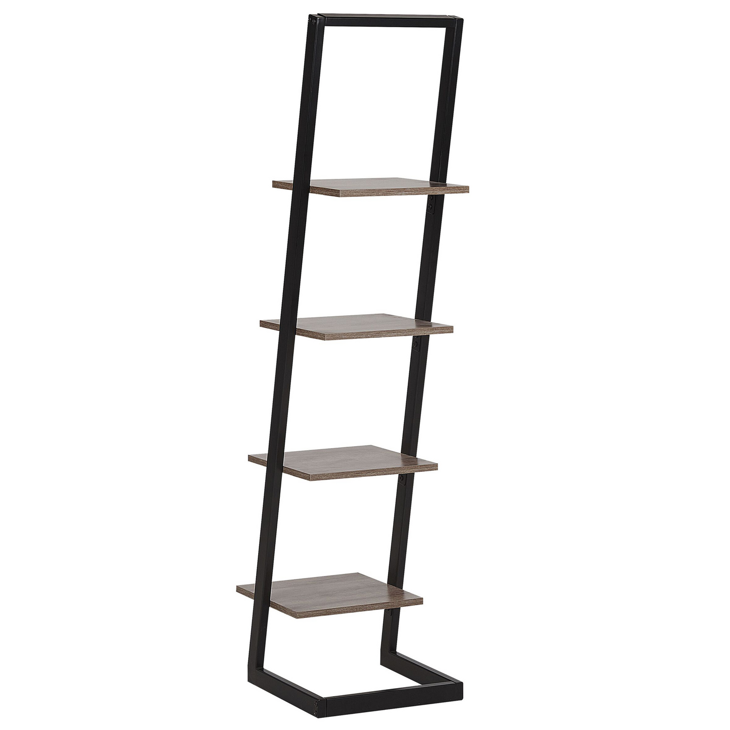 Black And Dark Wood Bookcase With Metal Frame Freestanding