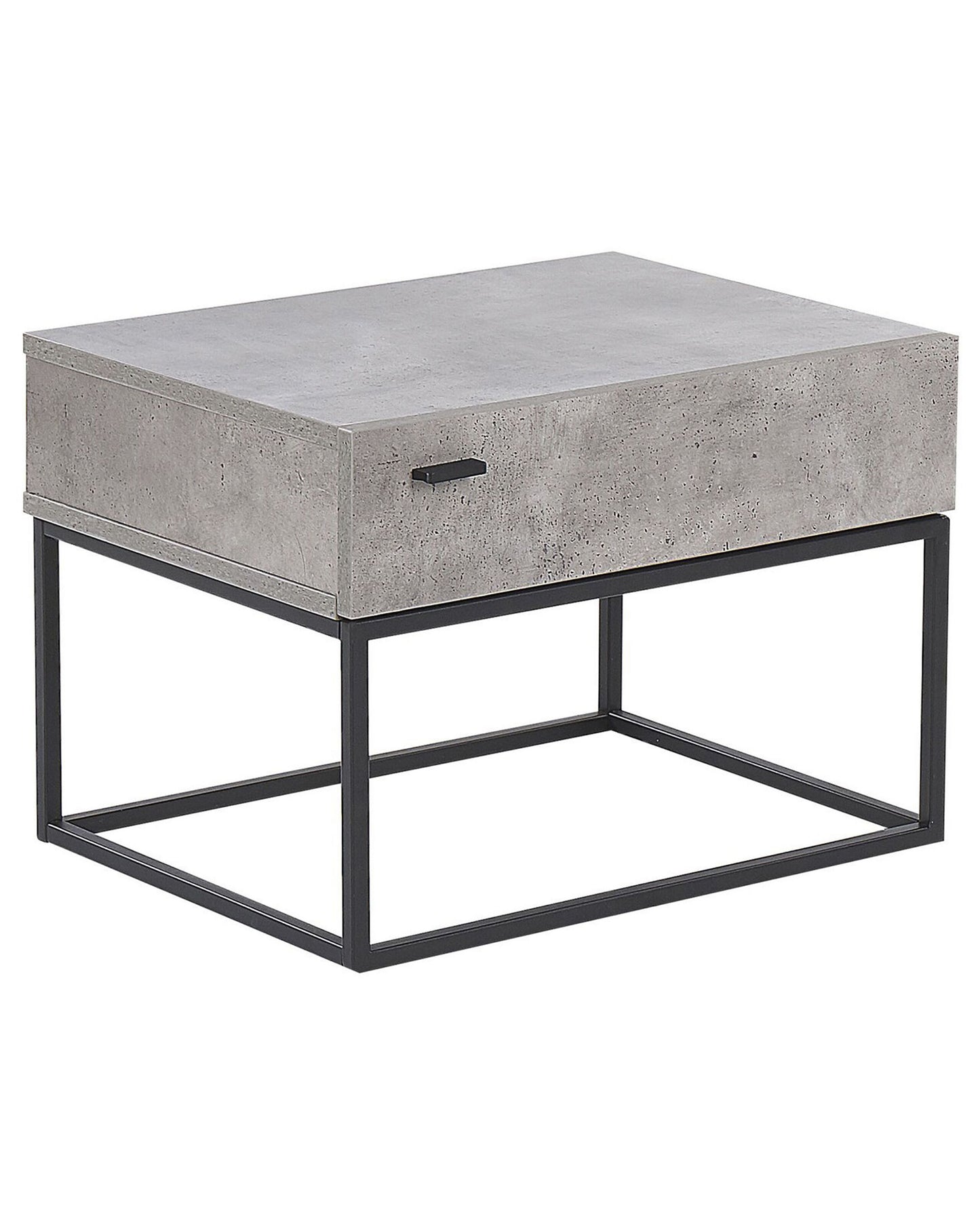 Grey Concrete Bedside Table With 1 Drawer Black Metal Base