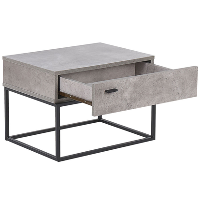 Grey Concrete Bedside Table With 1 Drawer Black Metal Base