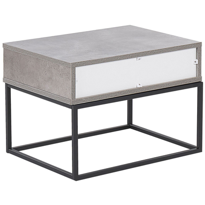 Grey Concrete Bedside Table With 1 Drawer Black Metal Base