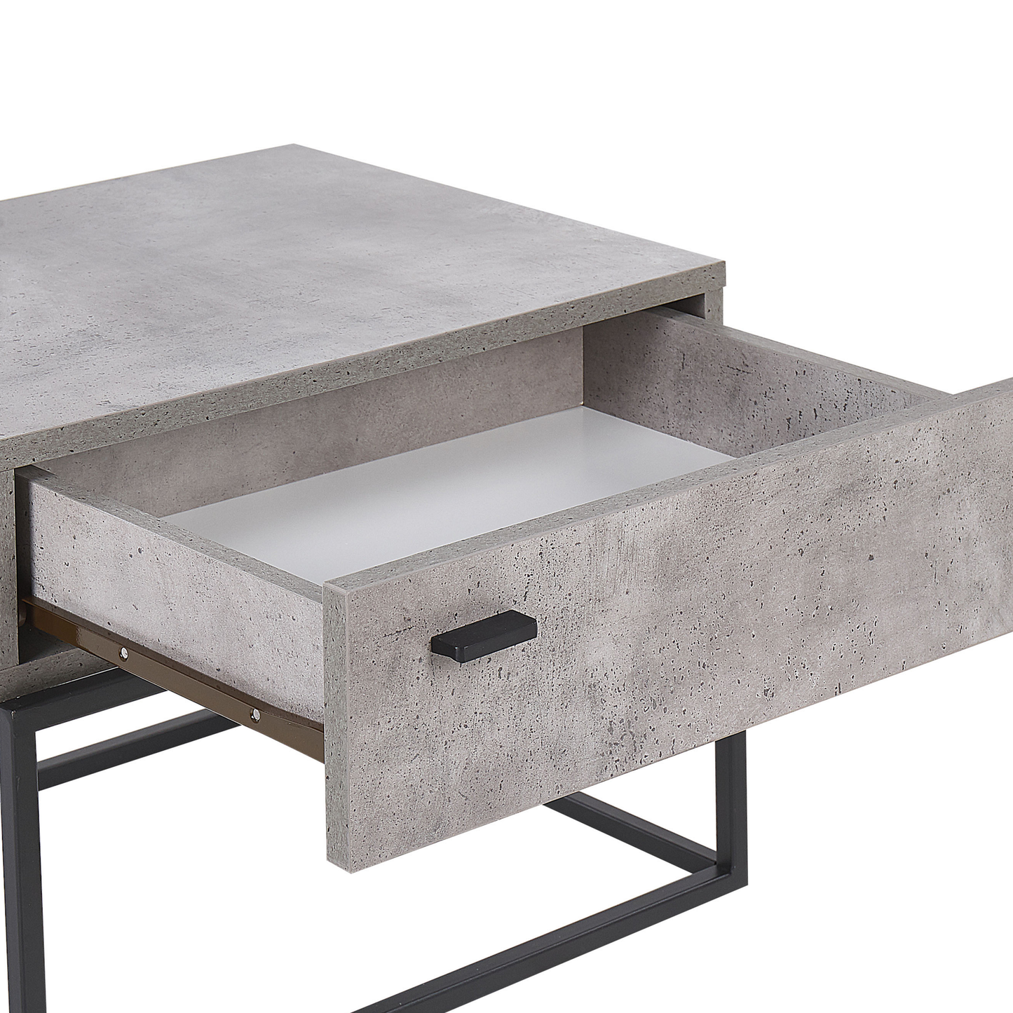 Grey Concrete Bedside Table With 1 Drawer Black Metal Base