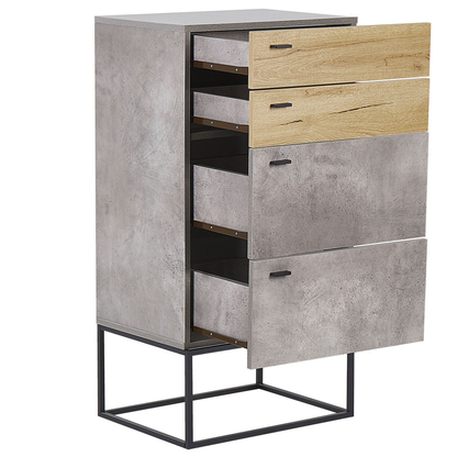 Industrial Chest Of Drawers Black Metal Base 4-Tier Light Wood
