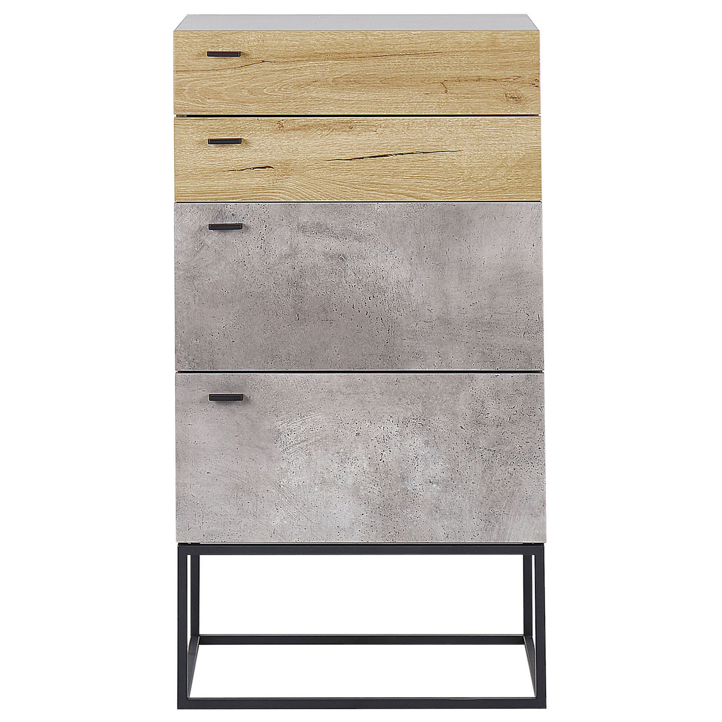 Industrial Chest Of Drawers Black Metal Base 4-Tier Light Wood