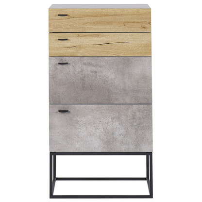 Industrial Chest Of Drawers Black Metal Base 4-Tier Light Wood