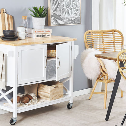 Nordic Home Kitchen Trolley White MDF Top Light Wood Cabinet