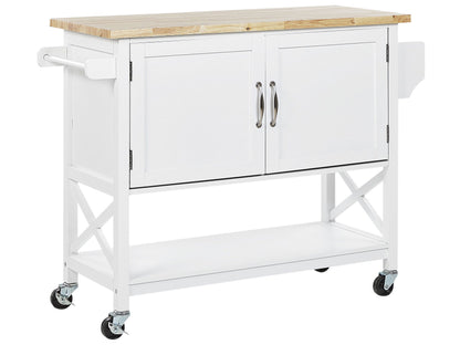 Nordic Home Kitchen Trolley White MDF Top Light Wood Cabinet