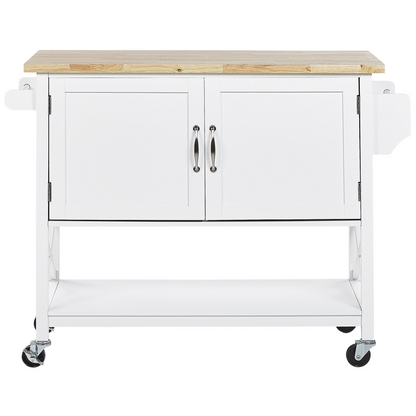Nordic Home Kitchen Trolley White MDF Top Light Wood Cabinet