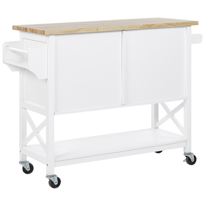 Nordic Home Kitchen Trolley White MDF Top Light Wood Cabinet