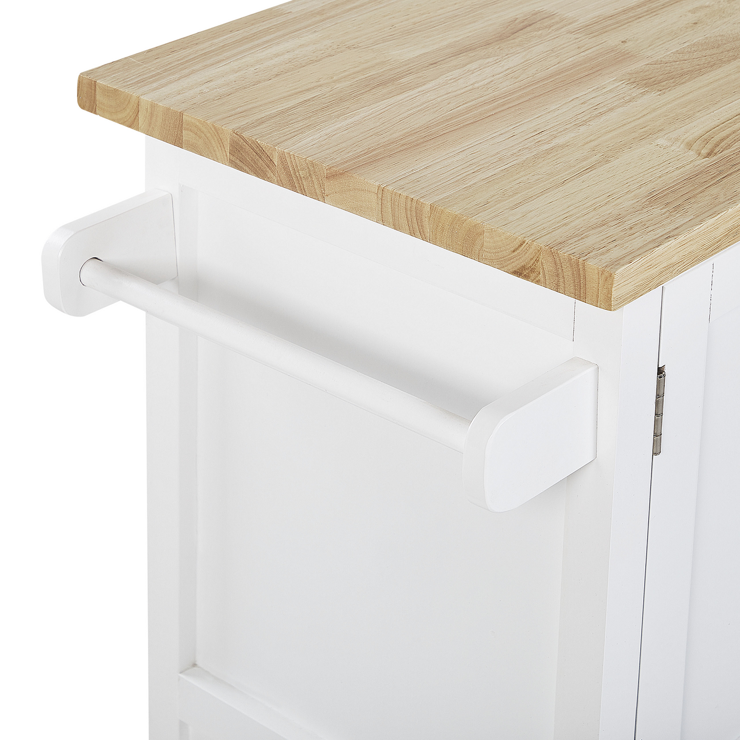 Nordic Home Kitchen Trolley White MDF Top Light Wood Cabinet