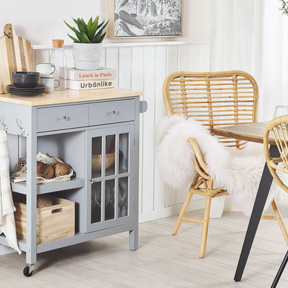 ScandiHome Kitchen Trolley Grey MDF Pine Wood Storage Cabinet Castors