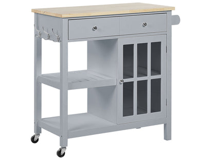 ScandiHome Kitchen Trolley Grey MDF Pine Wood Storage Cabinet Castors