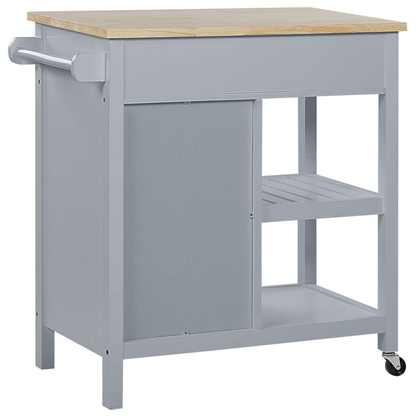 ScandiHome Kitchen Trolley Grey MDF Pine Wood Storage Cabinet Castors