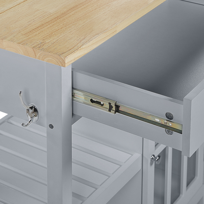 ScandiHome Kitchen Trolley Grey MDF Pine Wood Storage Cabinet Castors