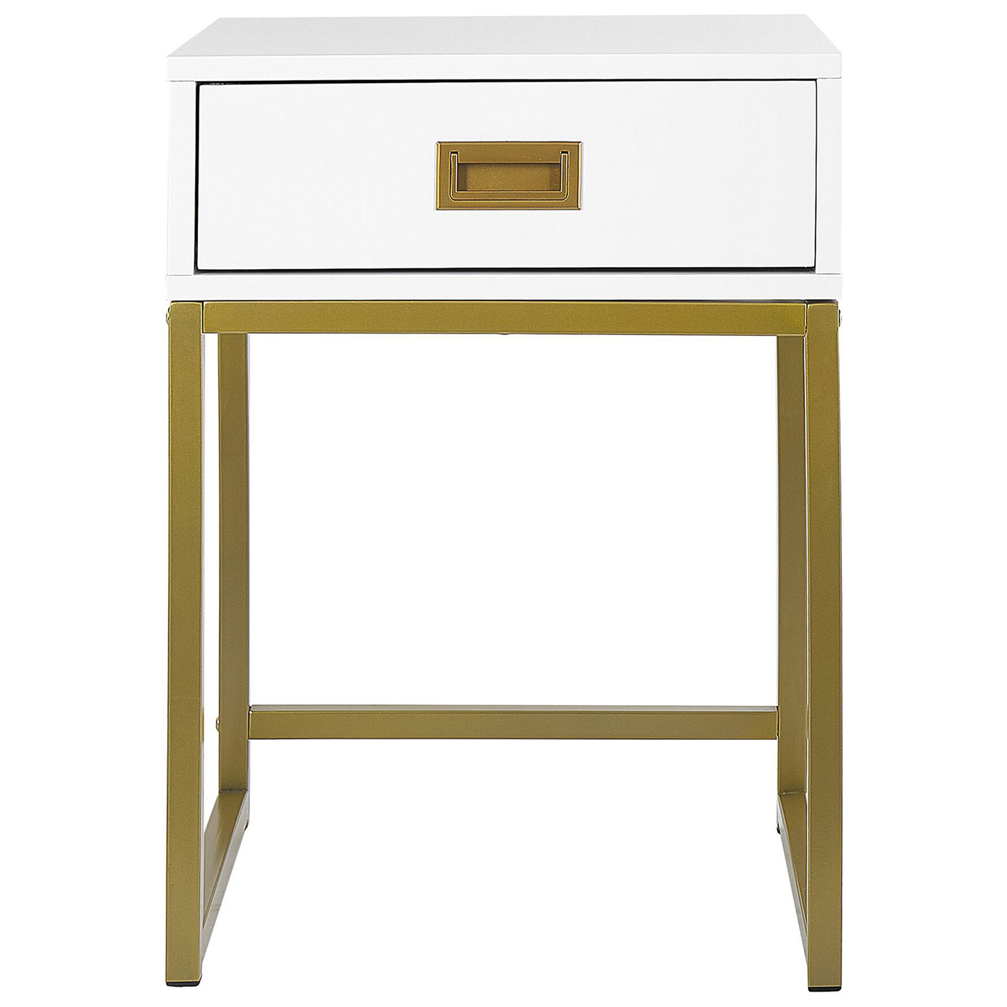 Side Table White With Gold Metal Base 40 x 40cm Storage Drawer Bedside Nightstand