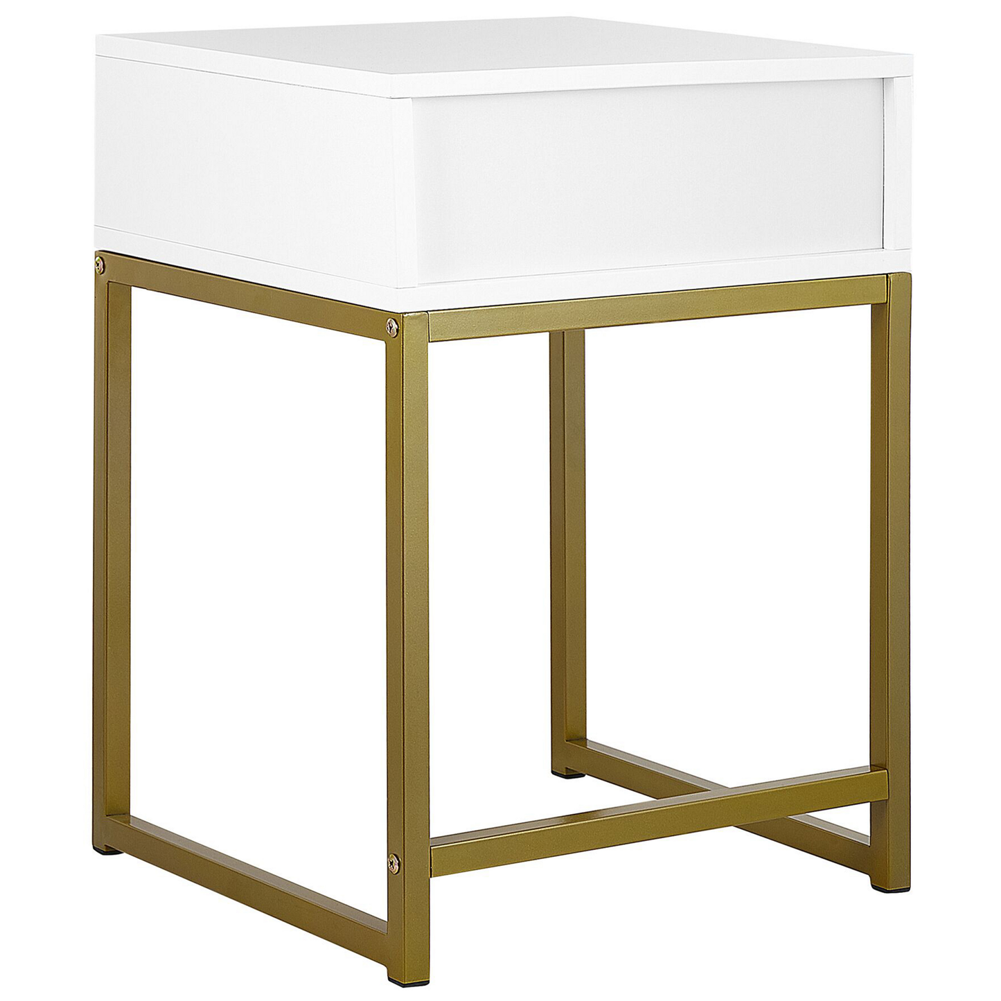 Side Table White With Gold Metal Base 40 x 40cm Storage Drawer Bedside Nightstand