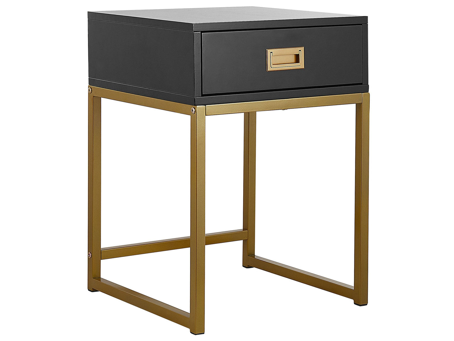 Side Table 40 X 40cm Black With Gold Metal Base Drawer Bedside Nightstand