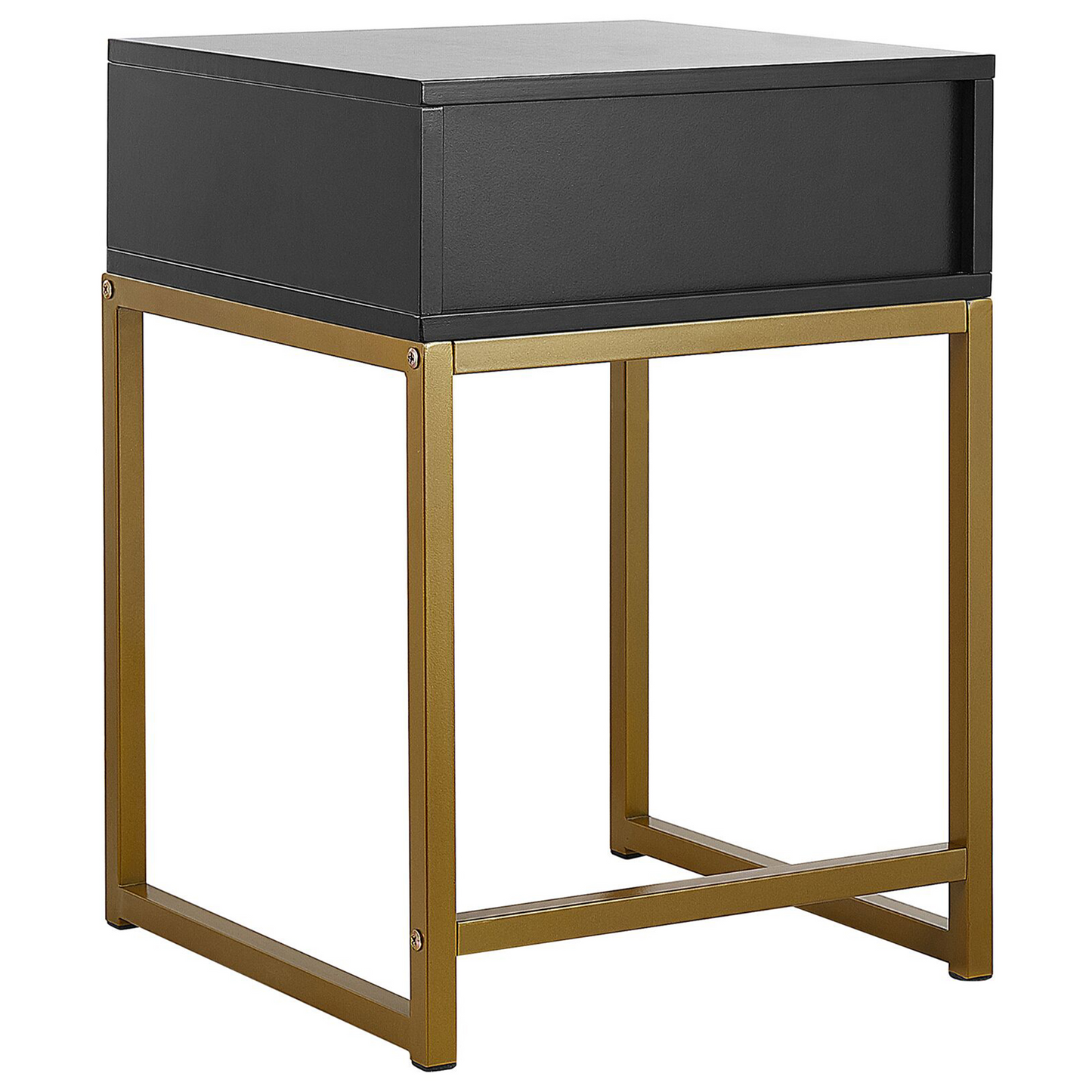 Side Table 40 X 40cm Black With Gold Metal Base Drawer Bedside Nightstand
