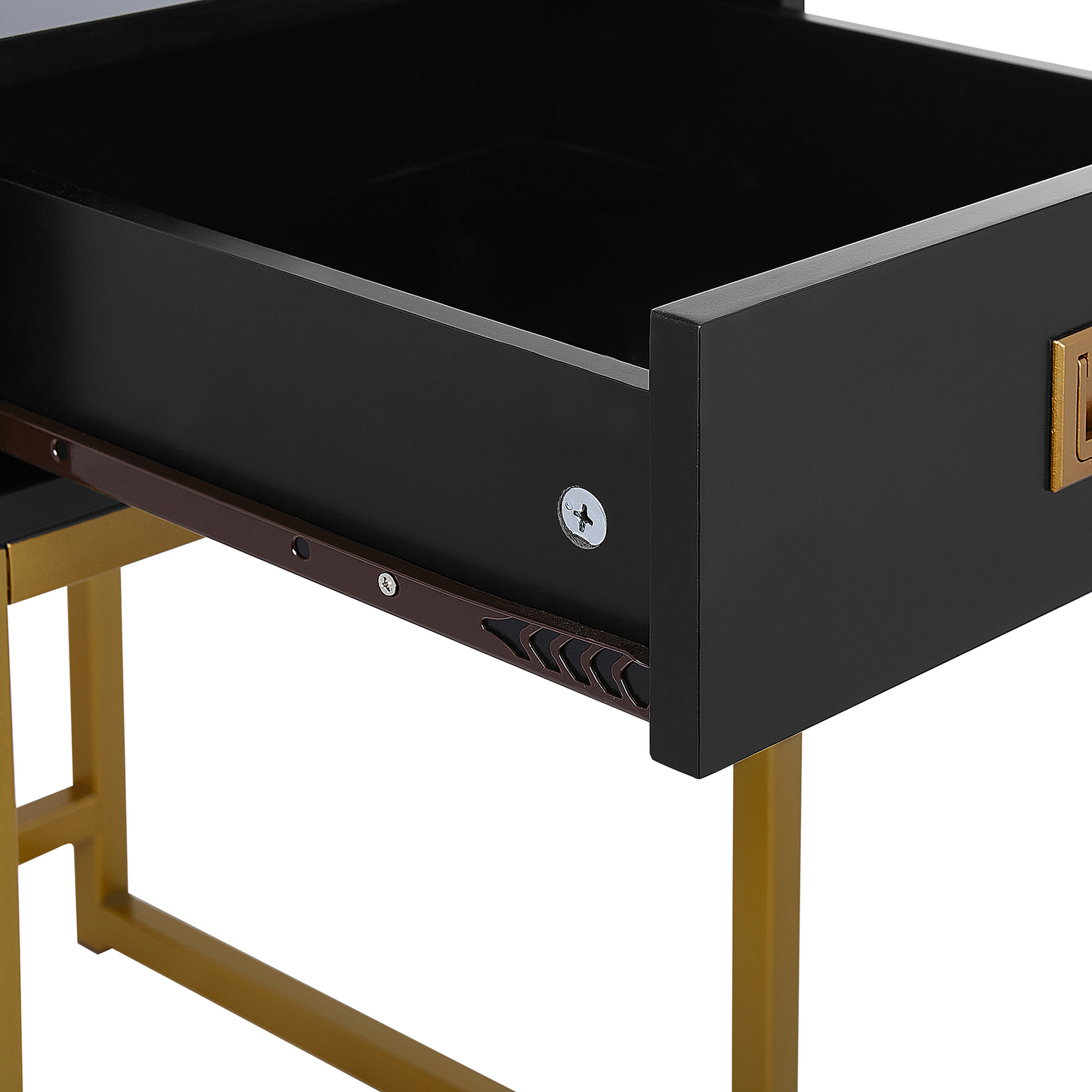 Side Table 40 X 40cm Black With Gold Metal Base Drawer Bedside Nightstand