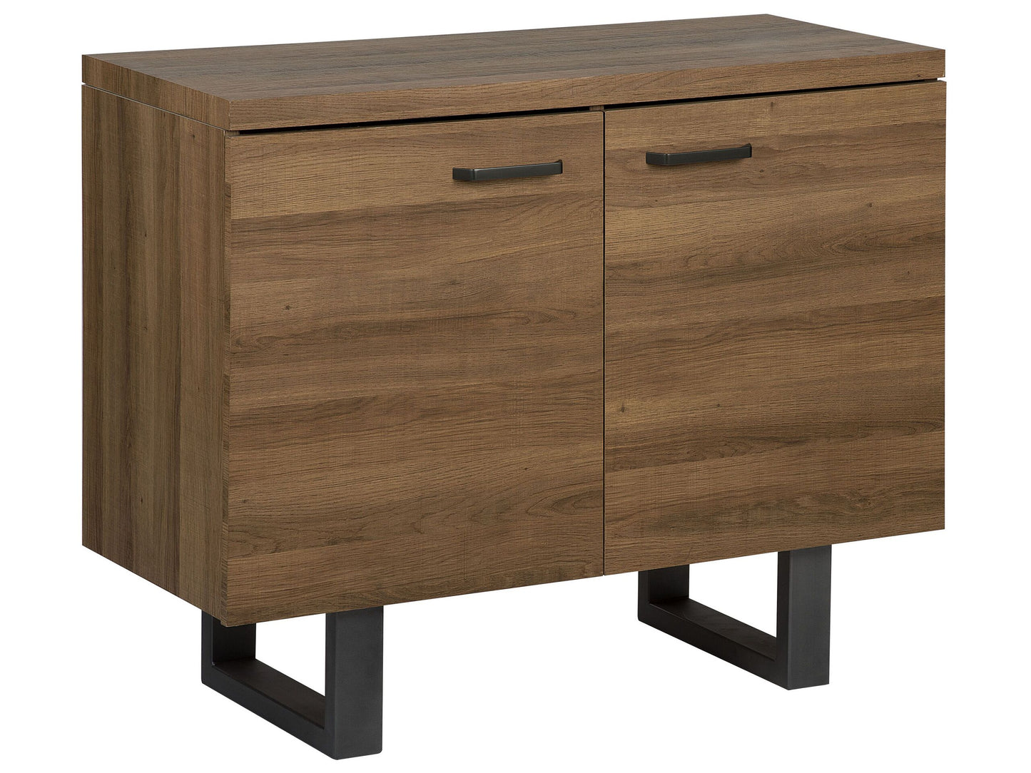 Sideboard 2 Door Dark Brown With Grey Metal Base Shelves