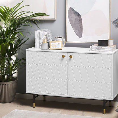 White 2 Door Sideboard Cabinet Modern Minimalist Storage With Black Metal Legs Gold Accent