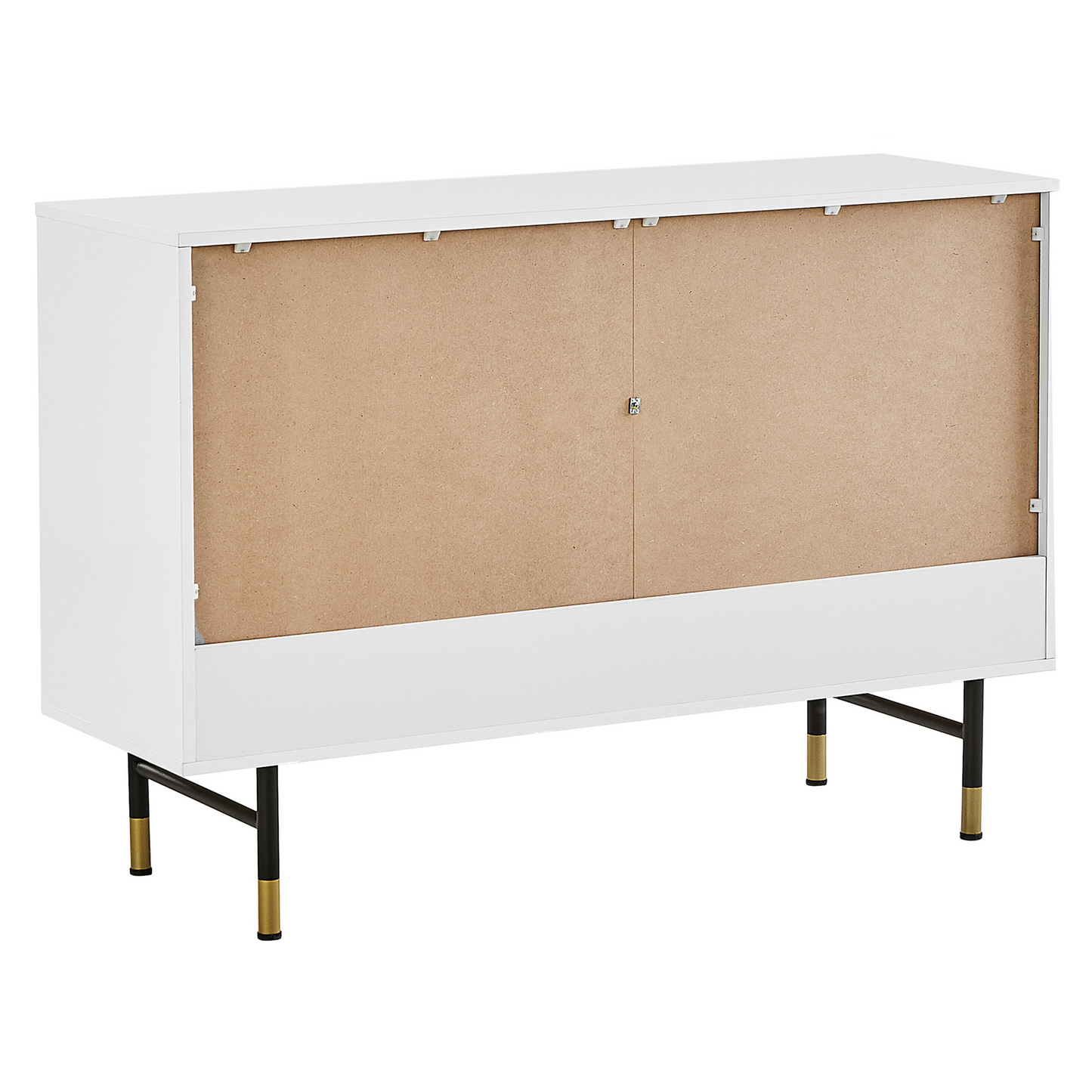 White 2 Door Sideboard Cabinet Modern Minimalist Storage With Black Metal Legs Gold Accent