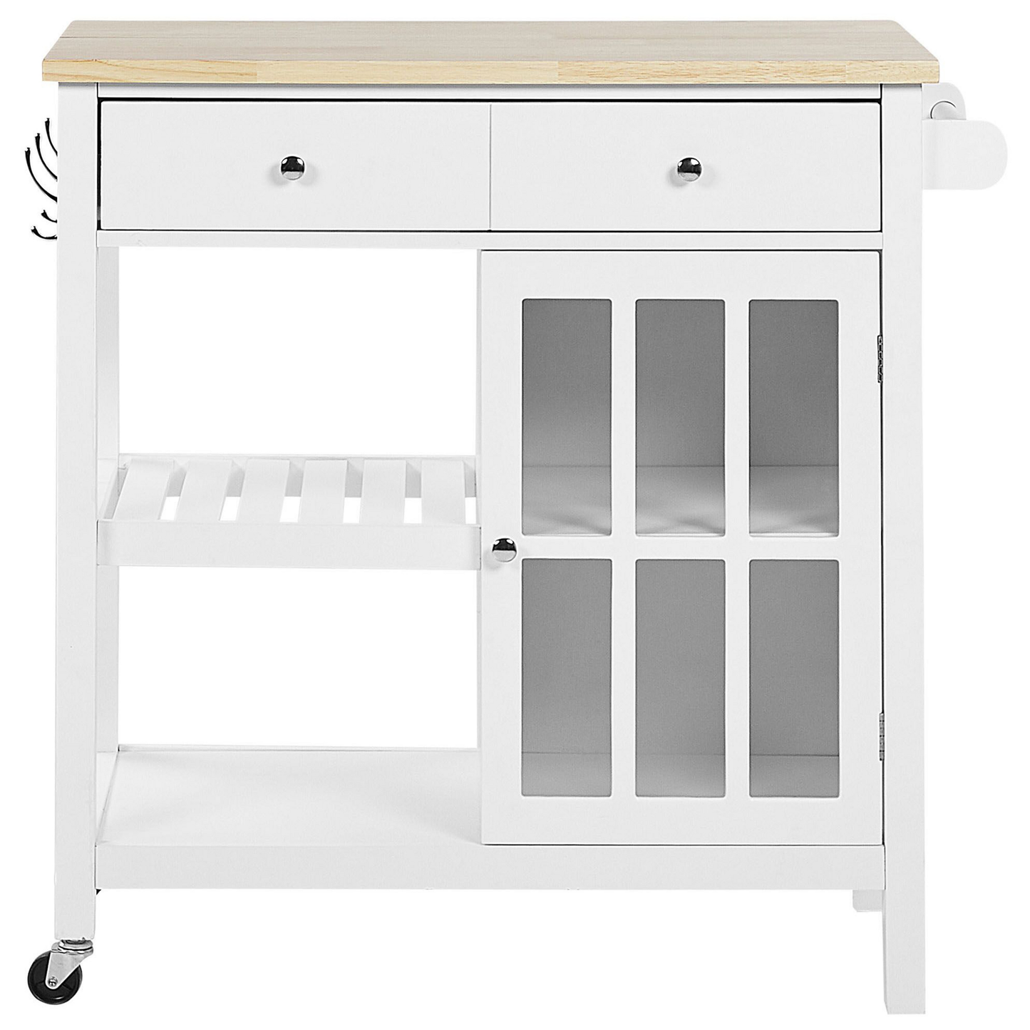Nordic Home Kitchen Trolley White MDF Pine Wood Top Castors Storage