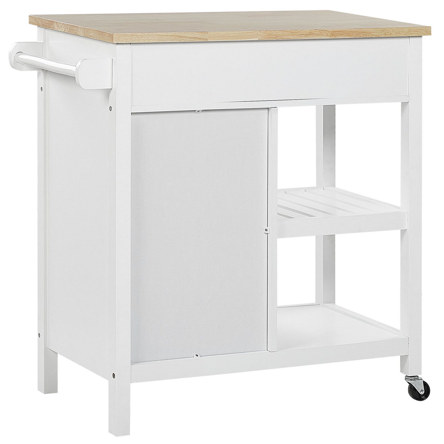 Nordic Home Kitchen Trolley White MDF Pine Wood Top Castors Storage
