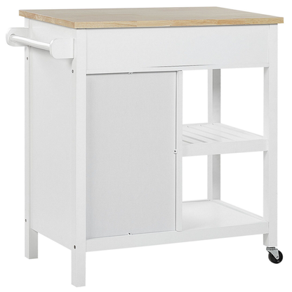 Nordic Home Kitchen Trolley White MDF Pine Wood Top Castors Storage
