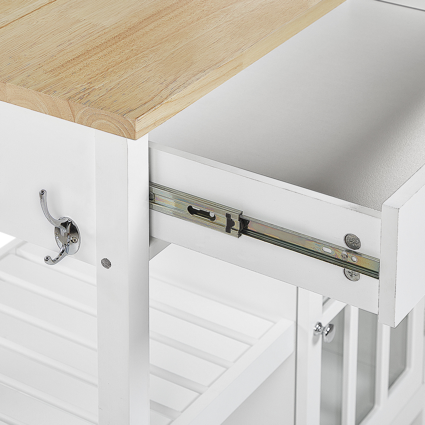 Nordic Home Kitchen Trolley White MDF Pine Wood Top Castors Storage