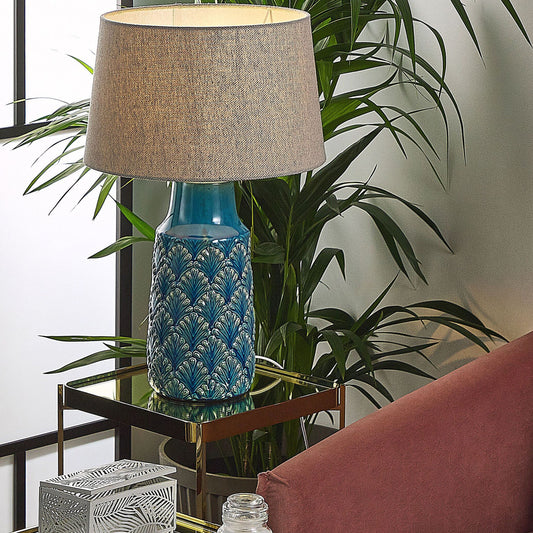 Sea Blue Grey Leaf Ceramic Bedside Lamp 55cm