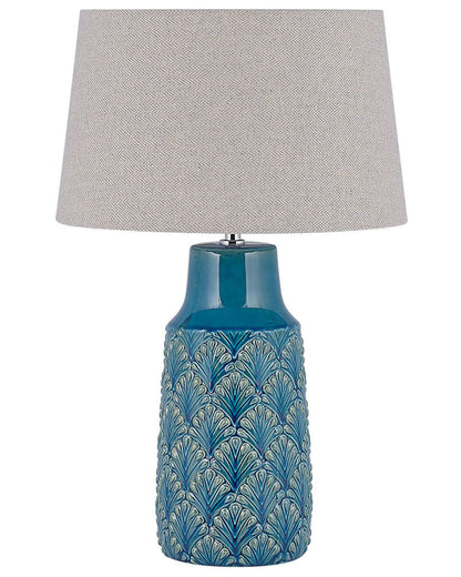 Sea Blue Grey Leaf Ceramic Bedside Lamp 55cm