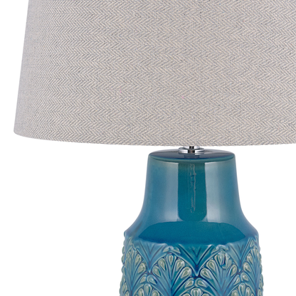 Sea Blue Grey Leaf Ceramic Bedside Lamp 55cm